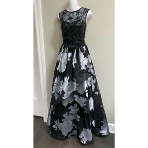 Teri Jon by Rickie Freeman Metallic Jacquard Floral Gown~4